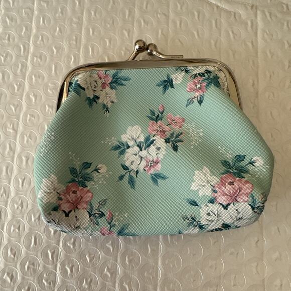 Faux Leather Kisslock Coin Purse with Floral print - Picture 1 of 6